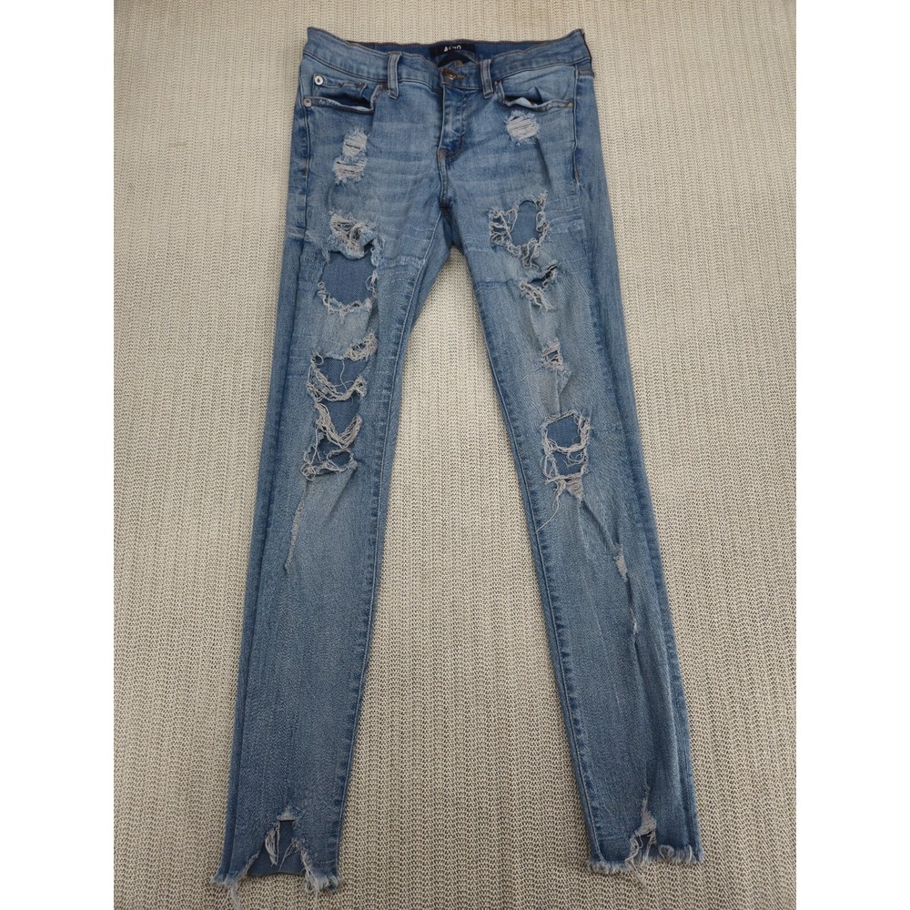 Aero Jeans Womens 6 Blue Denim Light Wash 30 Waist Distressed Stretch